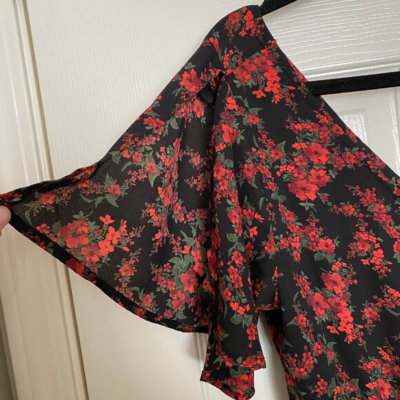 black and red floral maxi jumpsuit romper - Picture 3 of 5